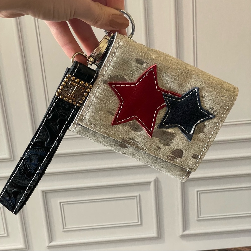 Leather Stars Wallet Western Country Cowgirl Red‎ White Blue wristlet - Picture 9 of 10